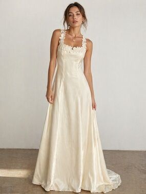 Jessica McClintock Gold Label Romantic Dress Size 10 Cream White Pearl Lace